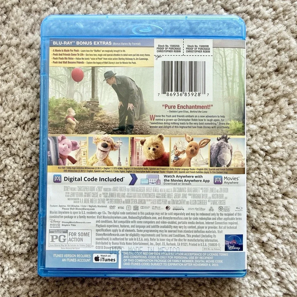 Christopher Robin Blu-ray/DVD/Digital 2018 2-Disc Slipcover Disney Ewan McGregor - Picture 5 of 8